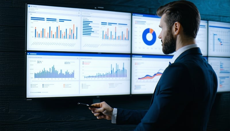 Data consulting expert analyzing business data on a screen Data consulting expert analyzing business data on a screen