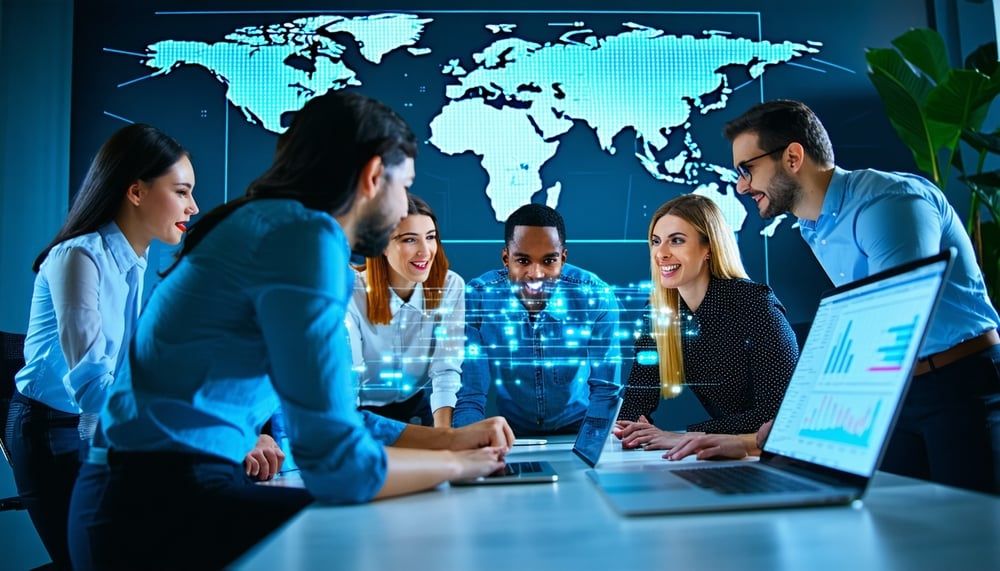 Data consulting professionals collaborating on virtual data solutions Data consulting professionals collaborating on virtual data solutions